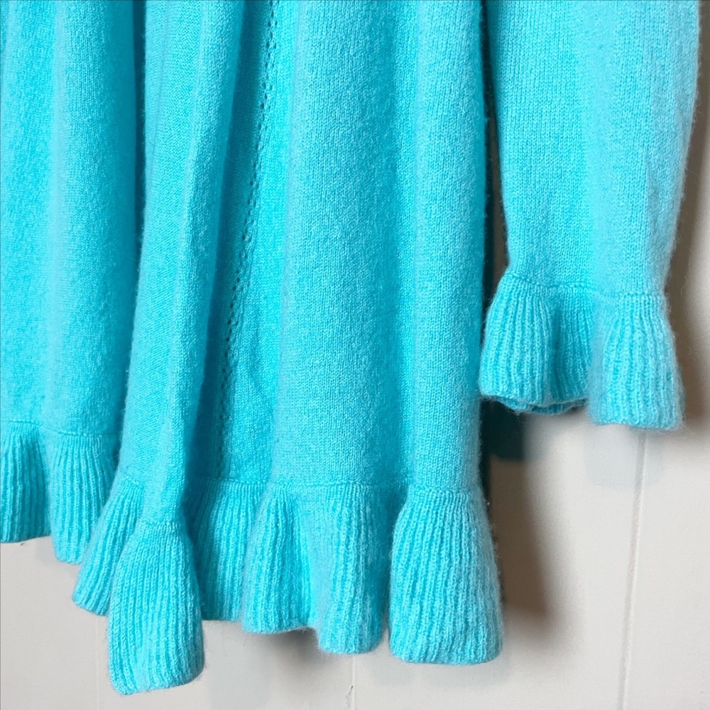 Lilly‎ Pulitzer 100% Cashmere Turquoise Ruffle Cardigan Small open front sweater - Picture 4 of 9